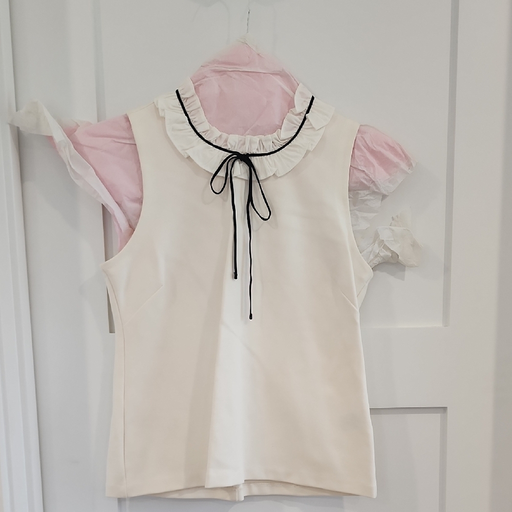 J Crew White Sleeveless Top with Black Trim